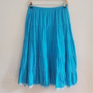 Metro Girl Vintage Skirt Turquoise Blue‎ Tiered A-Line Coastal Cowgirl Peasant